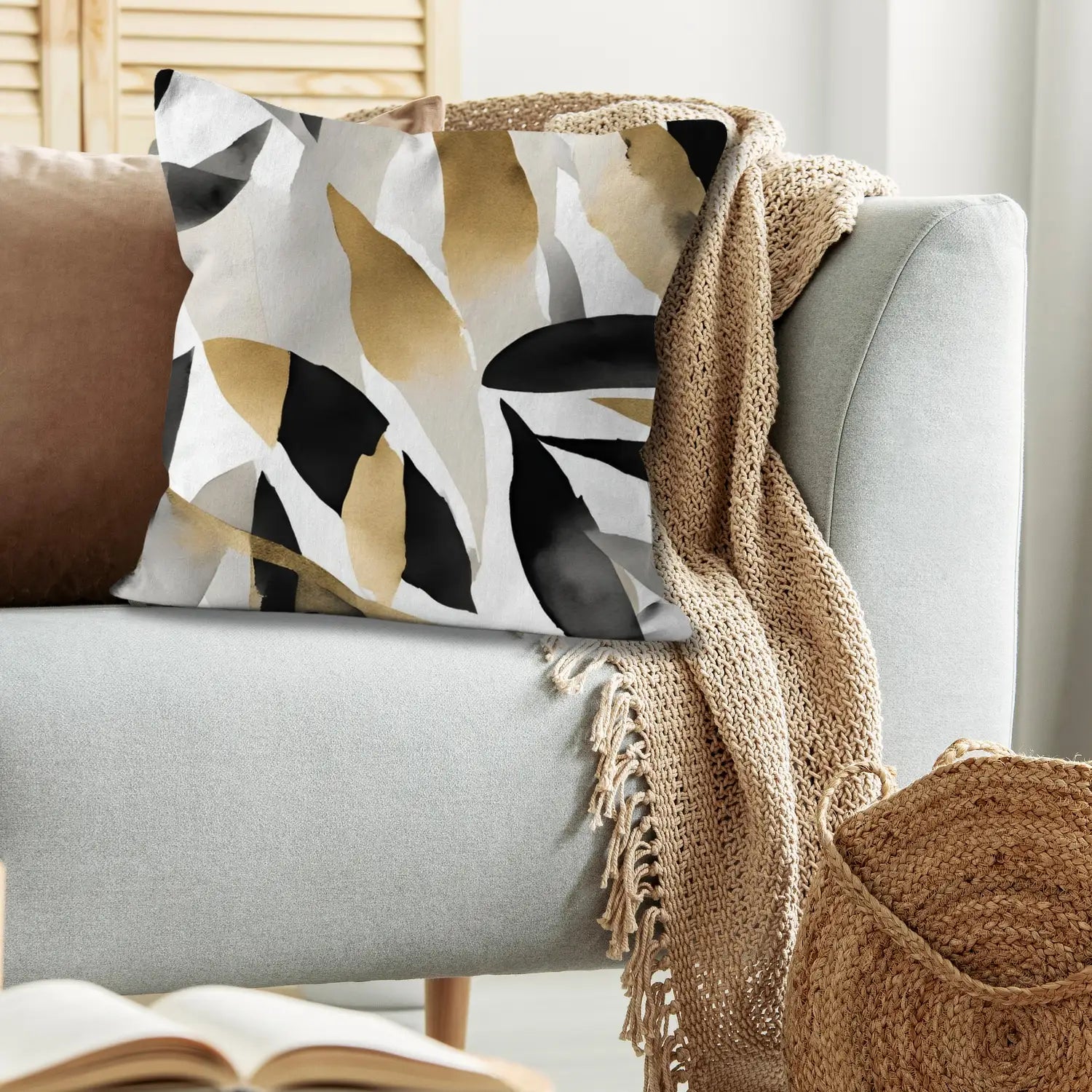 Floral Luxe Nordic style cushion in black and gold