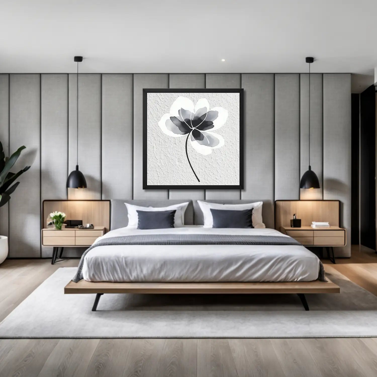 Impermanent - Floral black and white canvas wall art