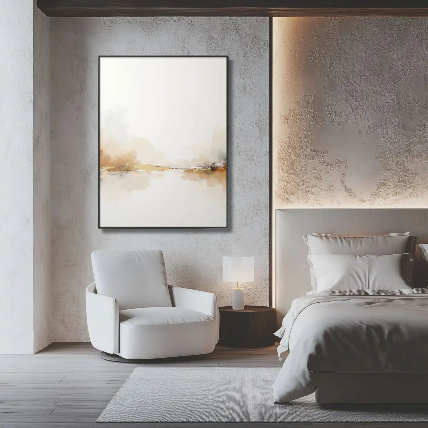 Silence - Minimalist abstract landscape in white and beige digital art
