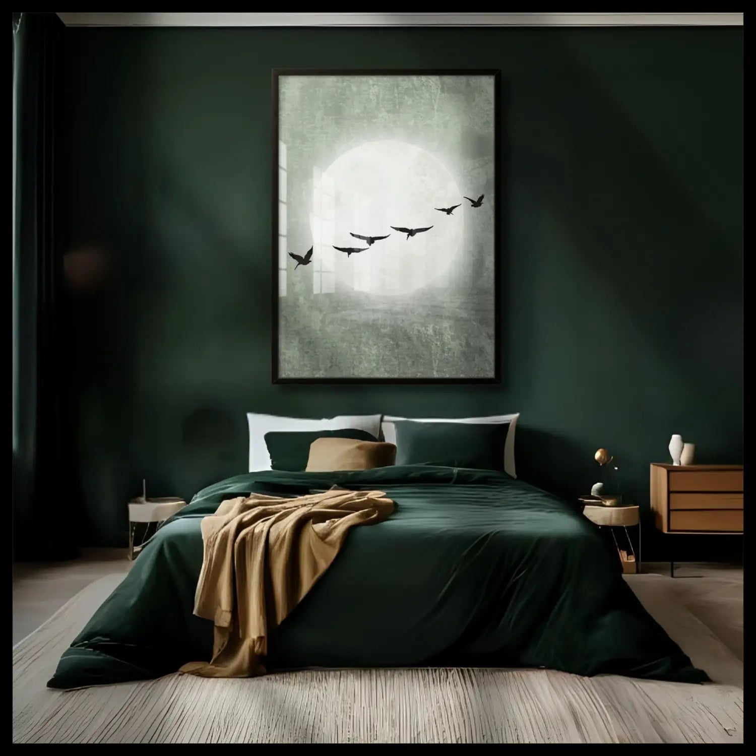 Beyond tranquillity - Sage green Japandi Moon Art on Paper