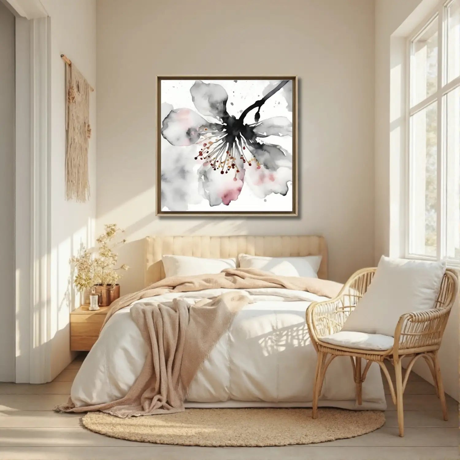 Sakura Whisper – Japandi schwarz-weiße Wandkunst 