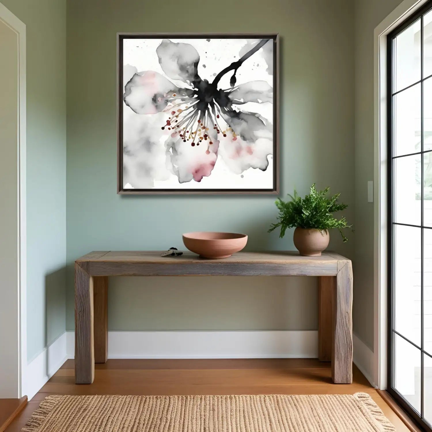 Sakura Whisper – Japandi schwarz-weiße Wandkunst 