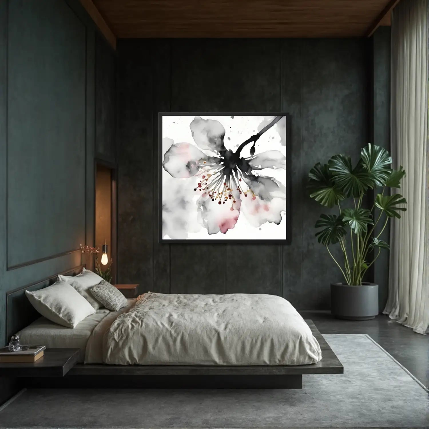 Sakura Whisper – Japandi schwarz-weiße Wandkunst 