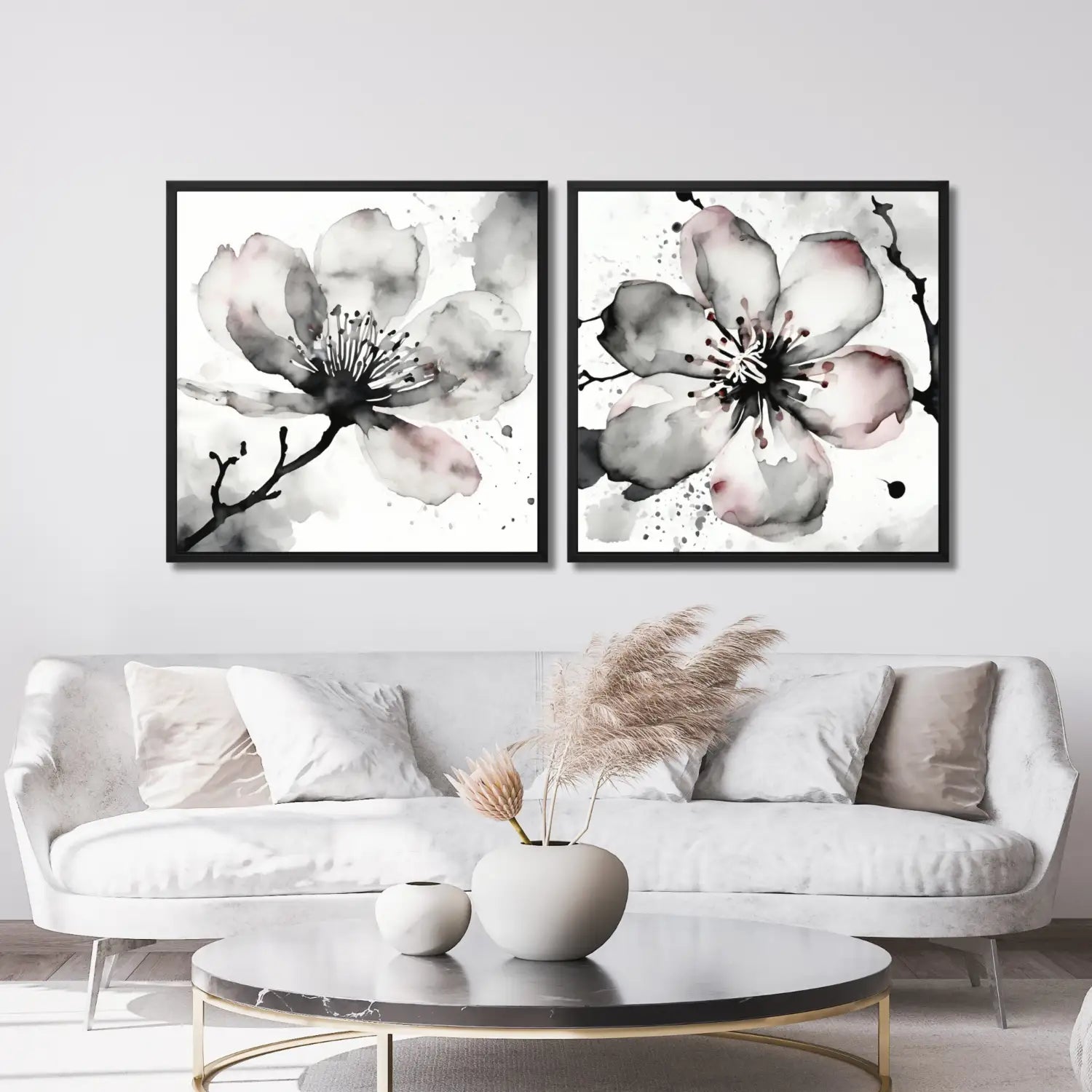Sakura Zen - Conjunto de arte mural en blanco y negro 