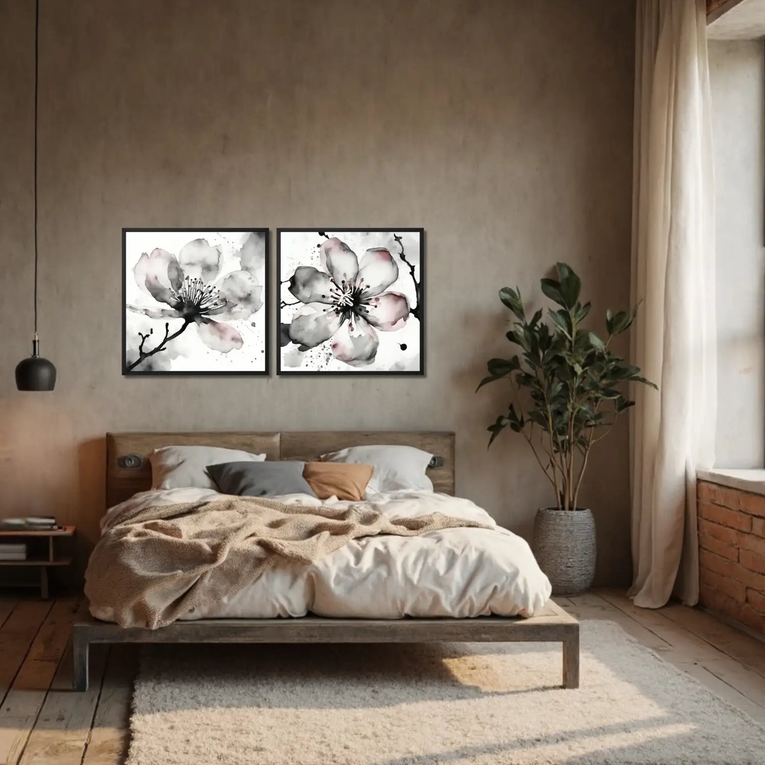 Sakura Zen - Conjunto de arte mural en blanco y negro 