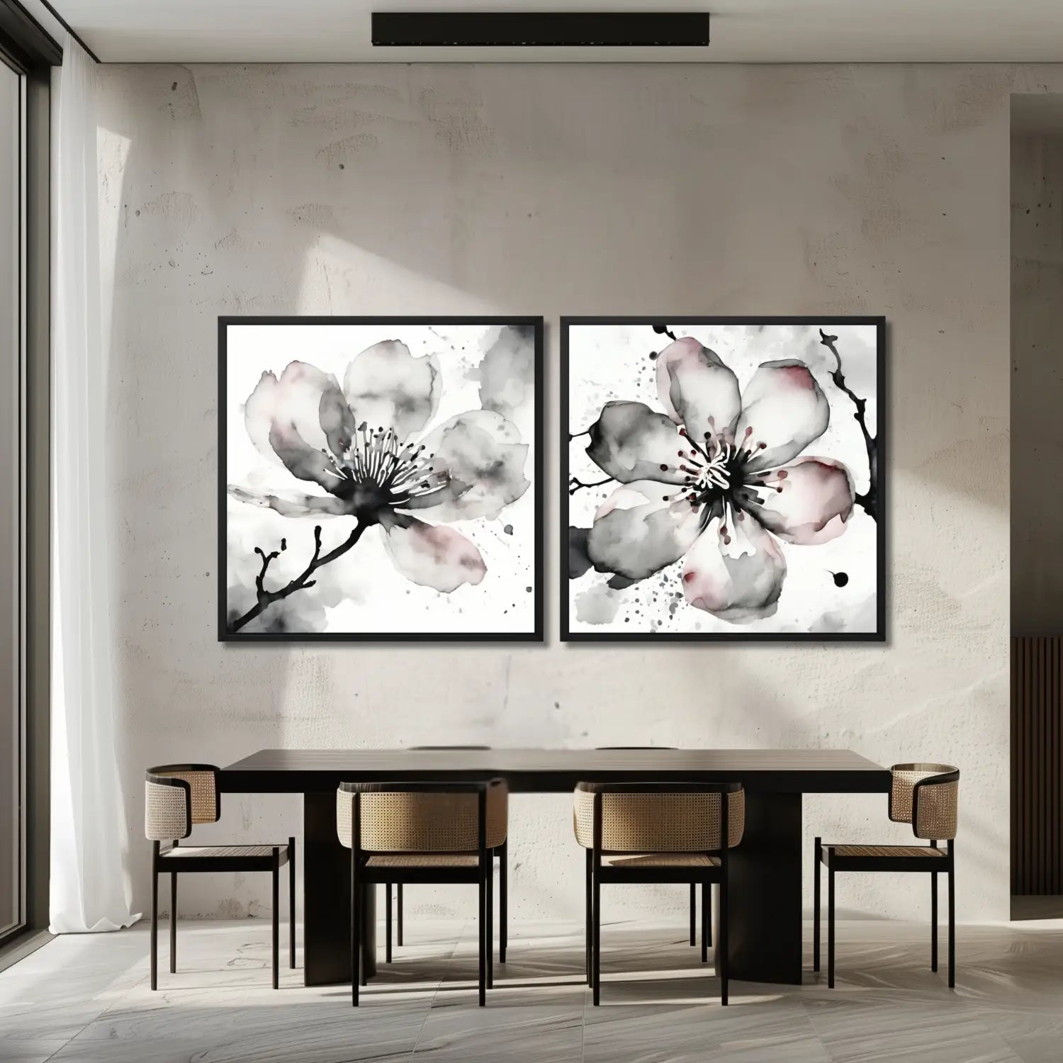 Sakura Zen - Conjunto de arte mural en blanco y negro 