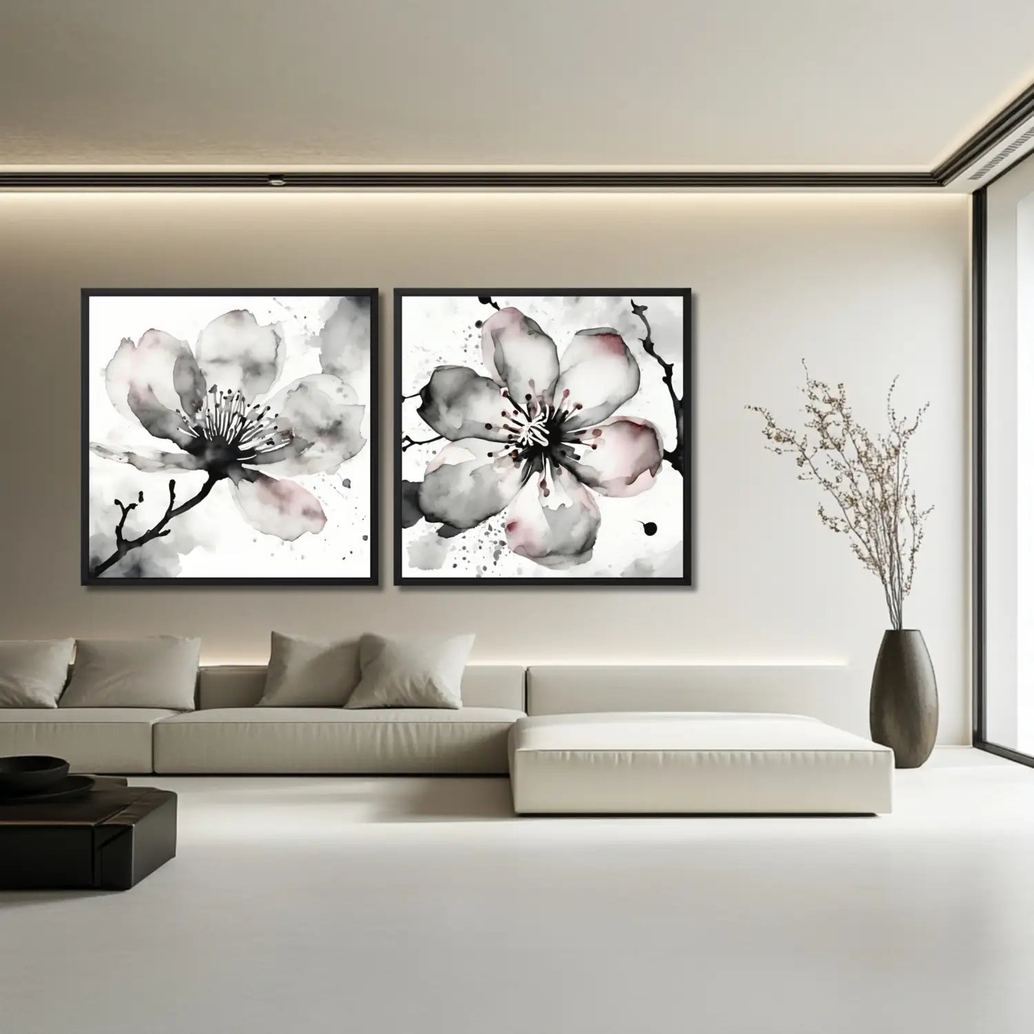 Sakura Zen - Conjunto de arte mural en blanco y negro 
