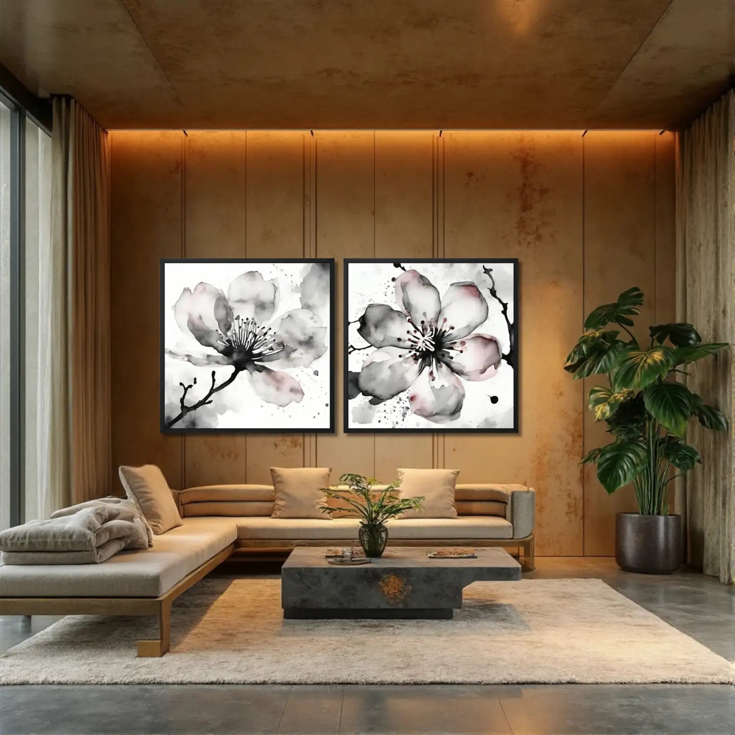 Sakura Zen - Conjunto de arte mural en blanco y negro 