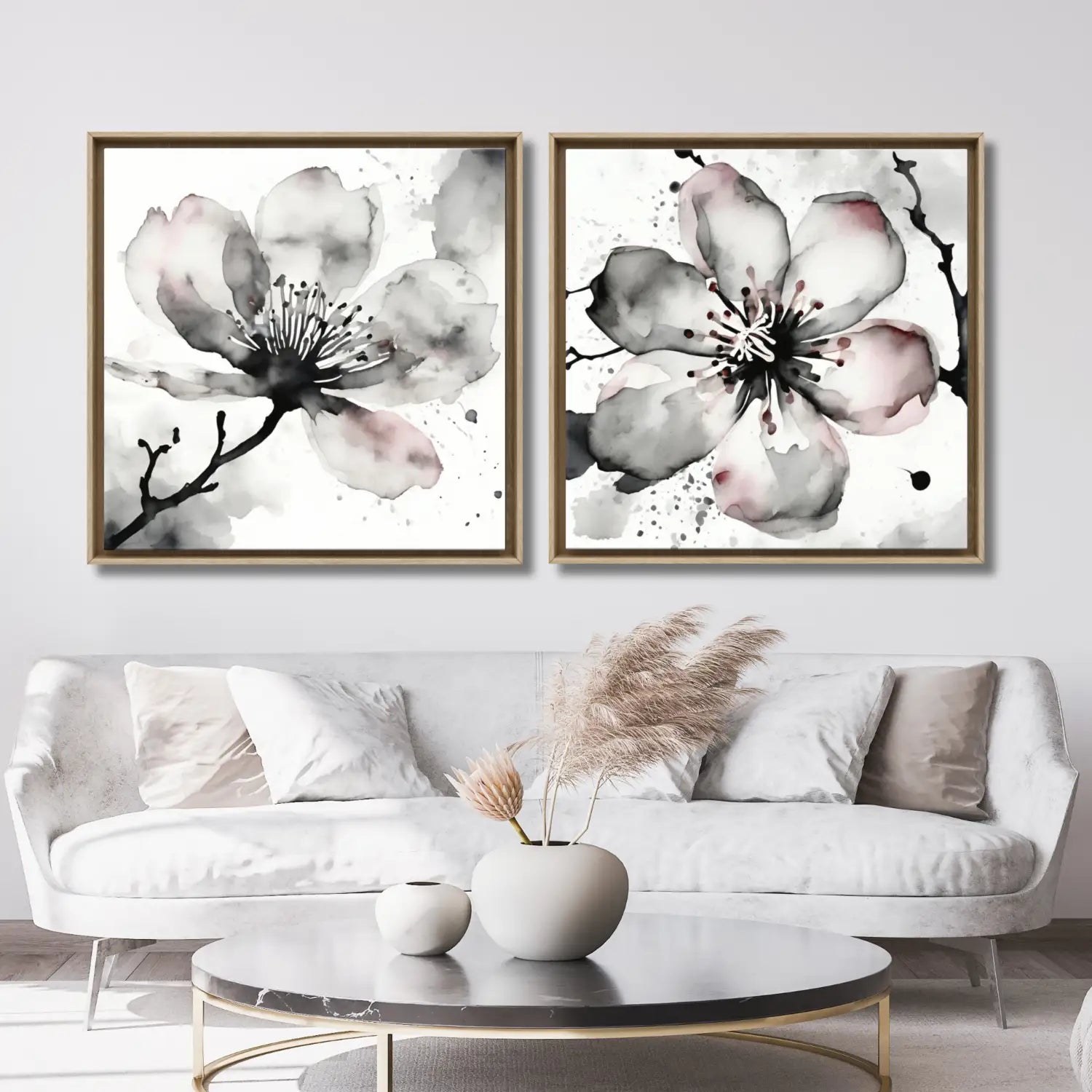Sakura Zen - Conjunto de arte mural en blanco y negro 