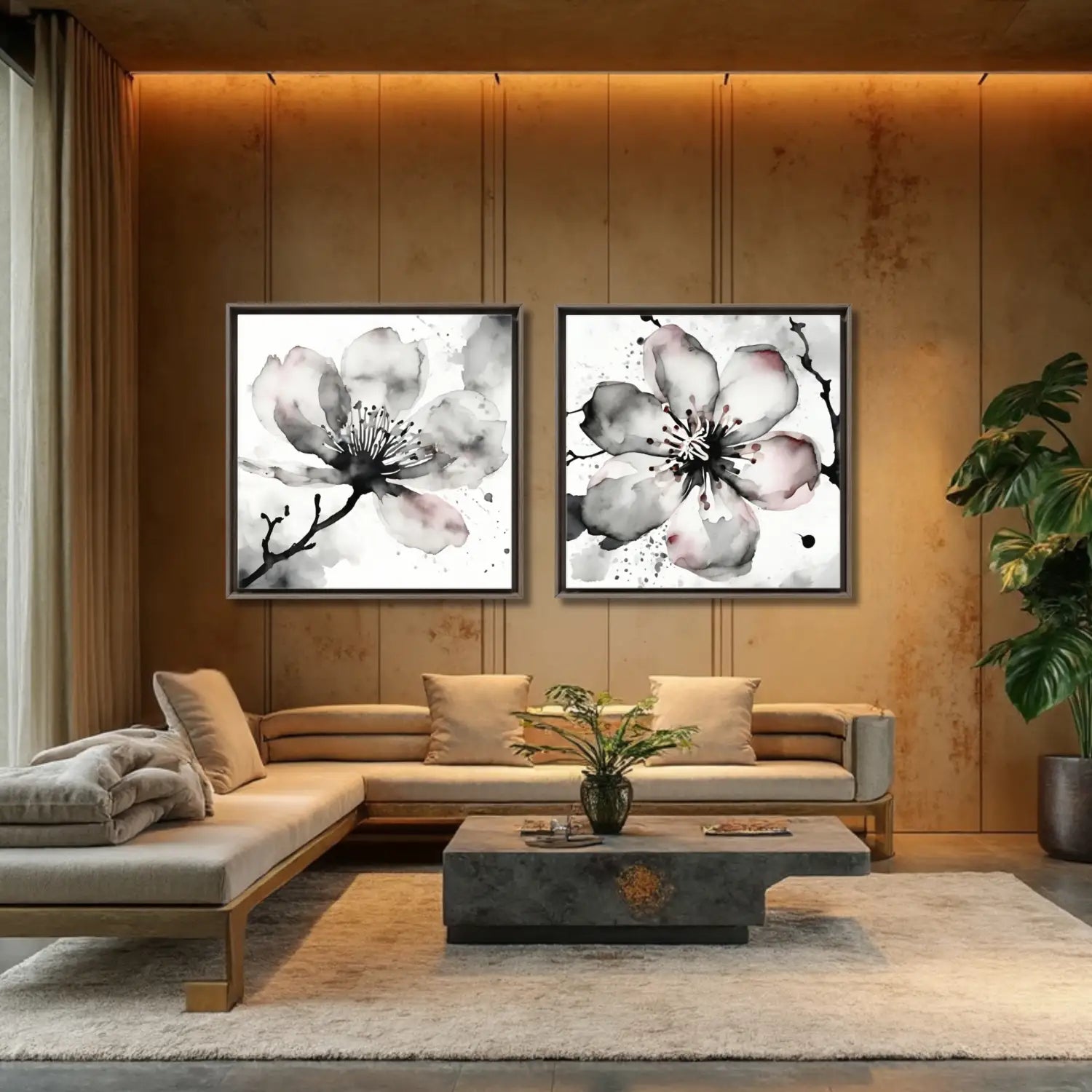 Sakura Zen - Conjunto de arte mural en blanco y negro 