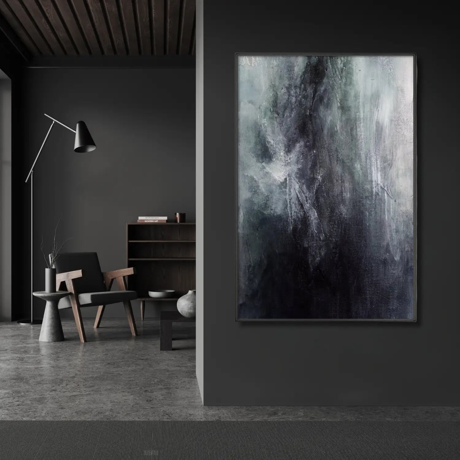 Serenidad: Arte mural abstracto moderno para interiores con un toque melancólico
