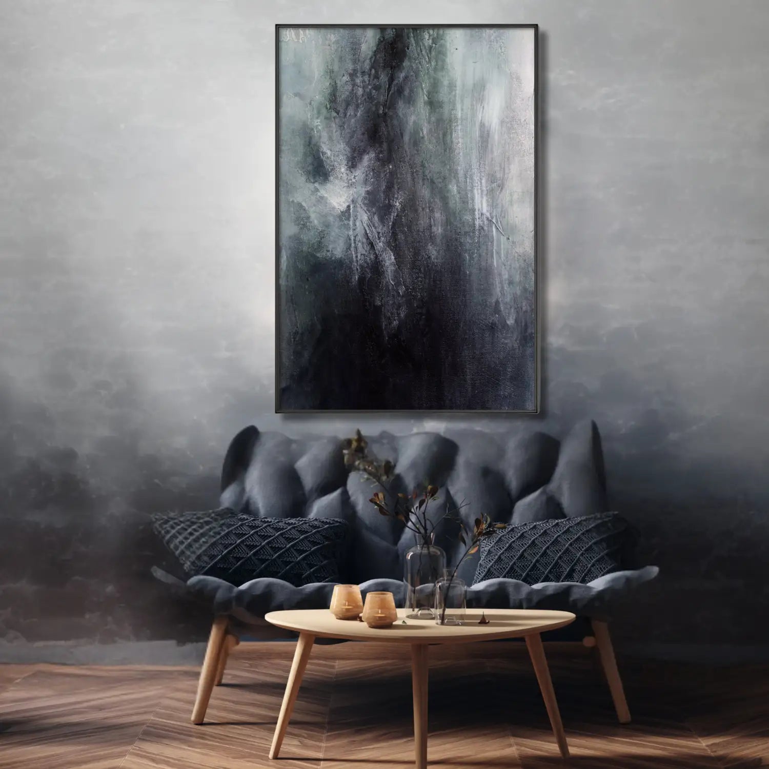 Serenidad: Arte mural abstracto moderno para interiores con un toque melancólico