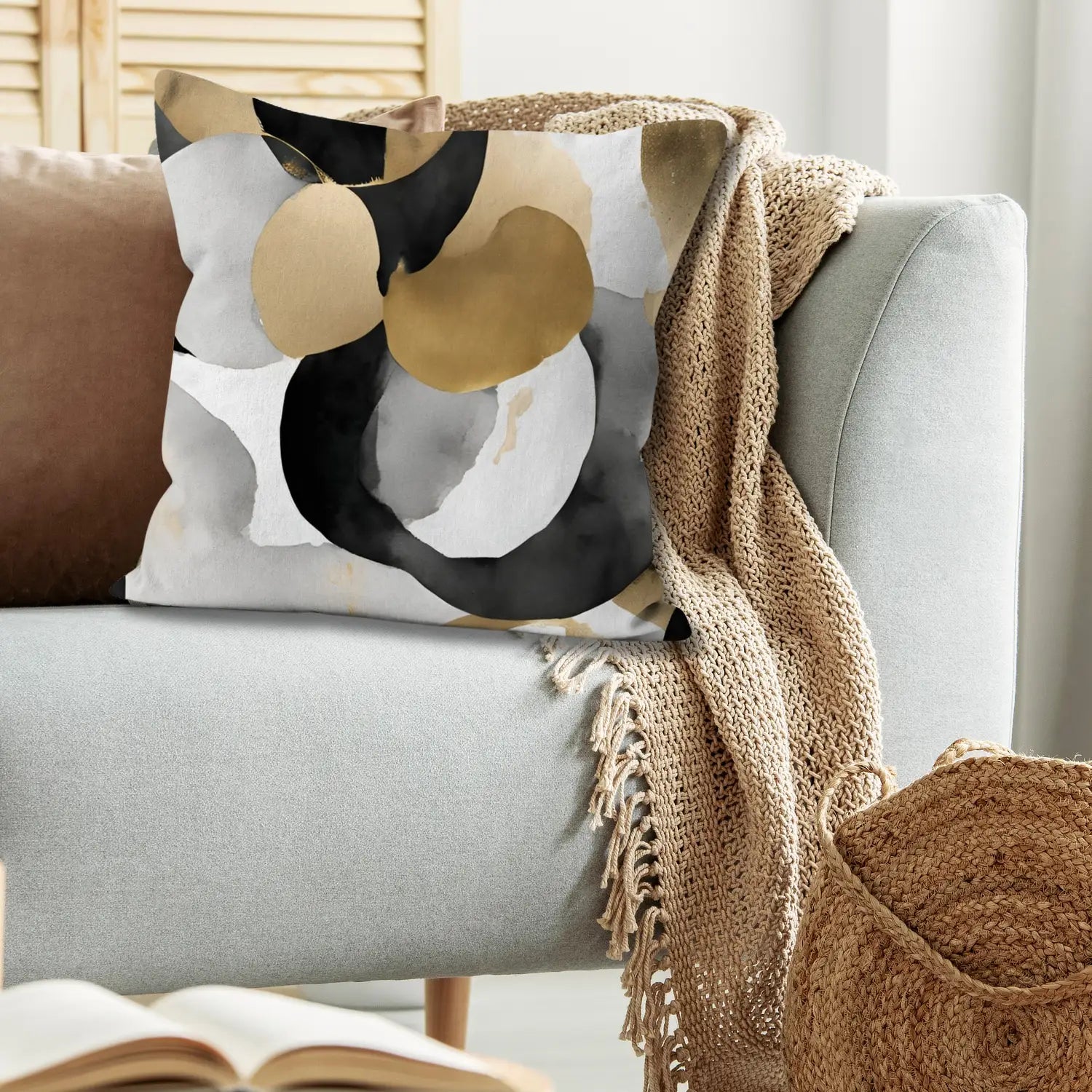 Soft Luxe Nordic style decorative cushion in black and gold