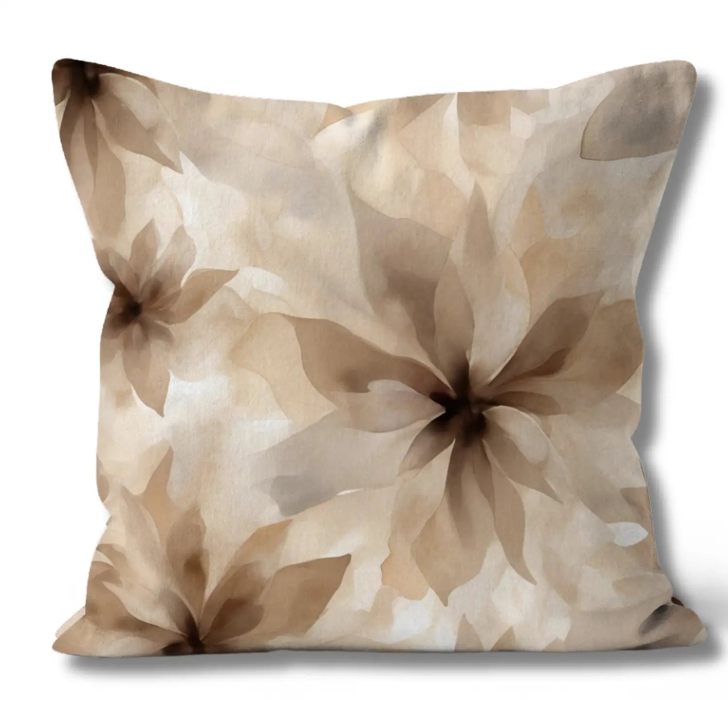 Solace - Floral linen throw pillow in tan