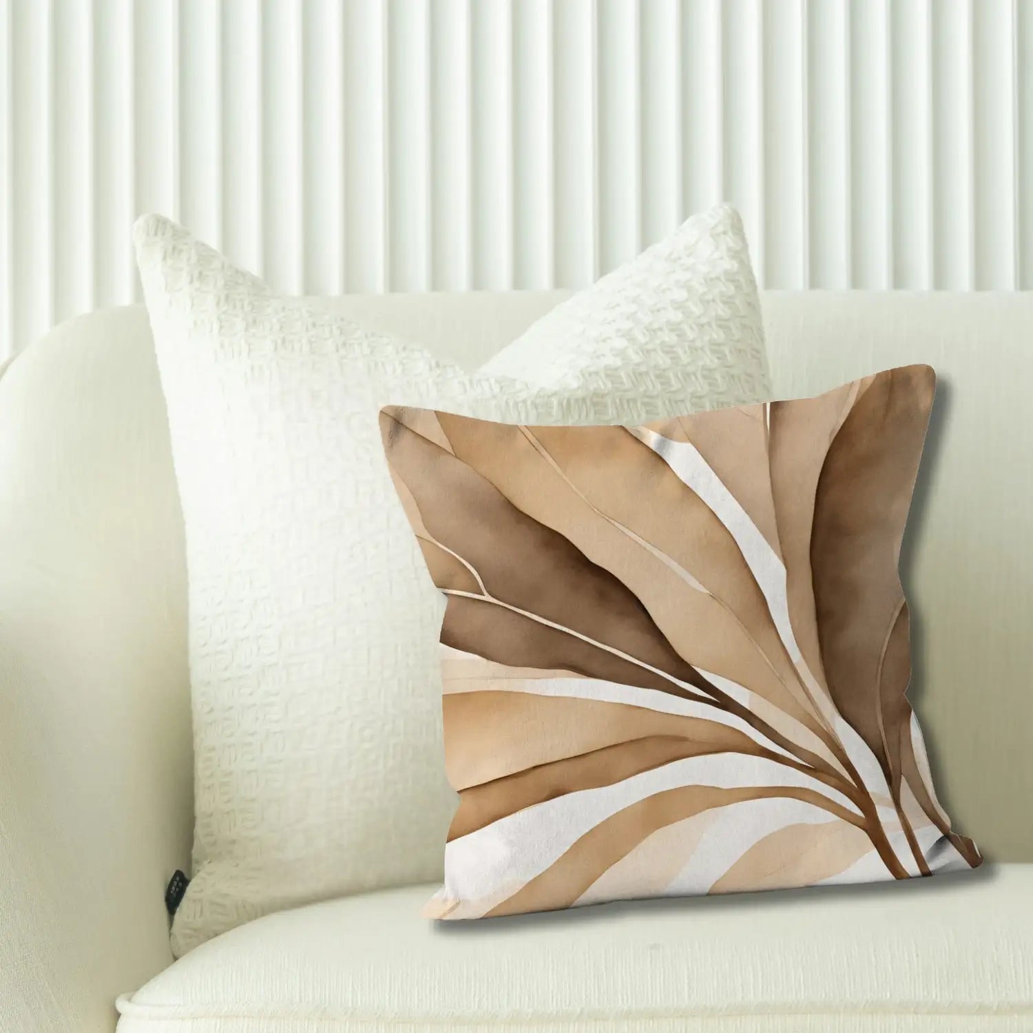 Stillness Tan Throw Pillow - Handcrafted Floral Accent for Leather Sofas