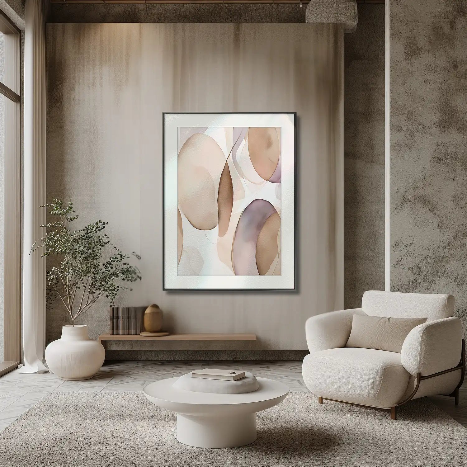 Elegancia discreta: obra de arte en beige y malva