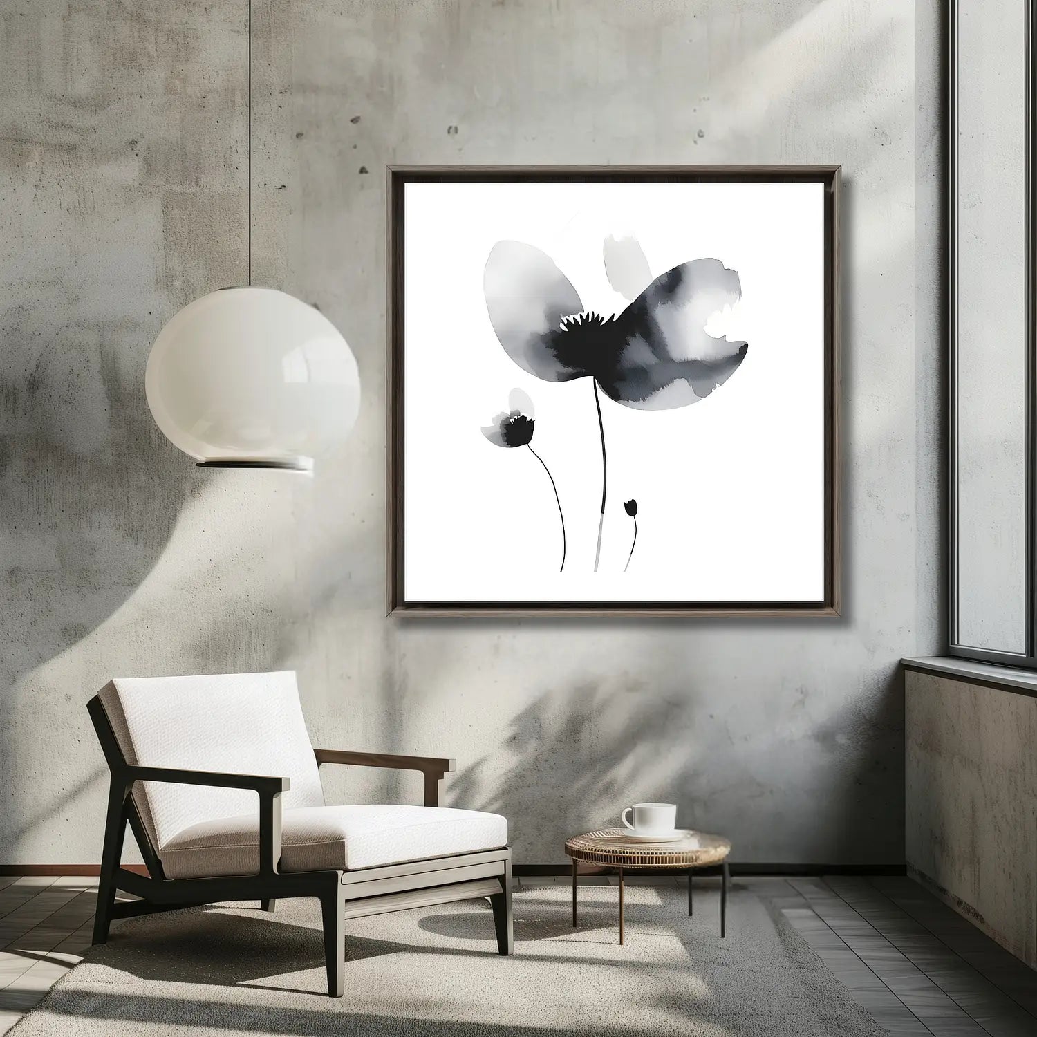 Zen - Black and white framed flower canvas art