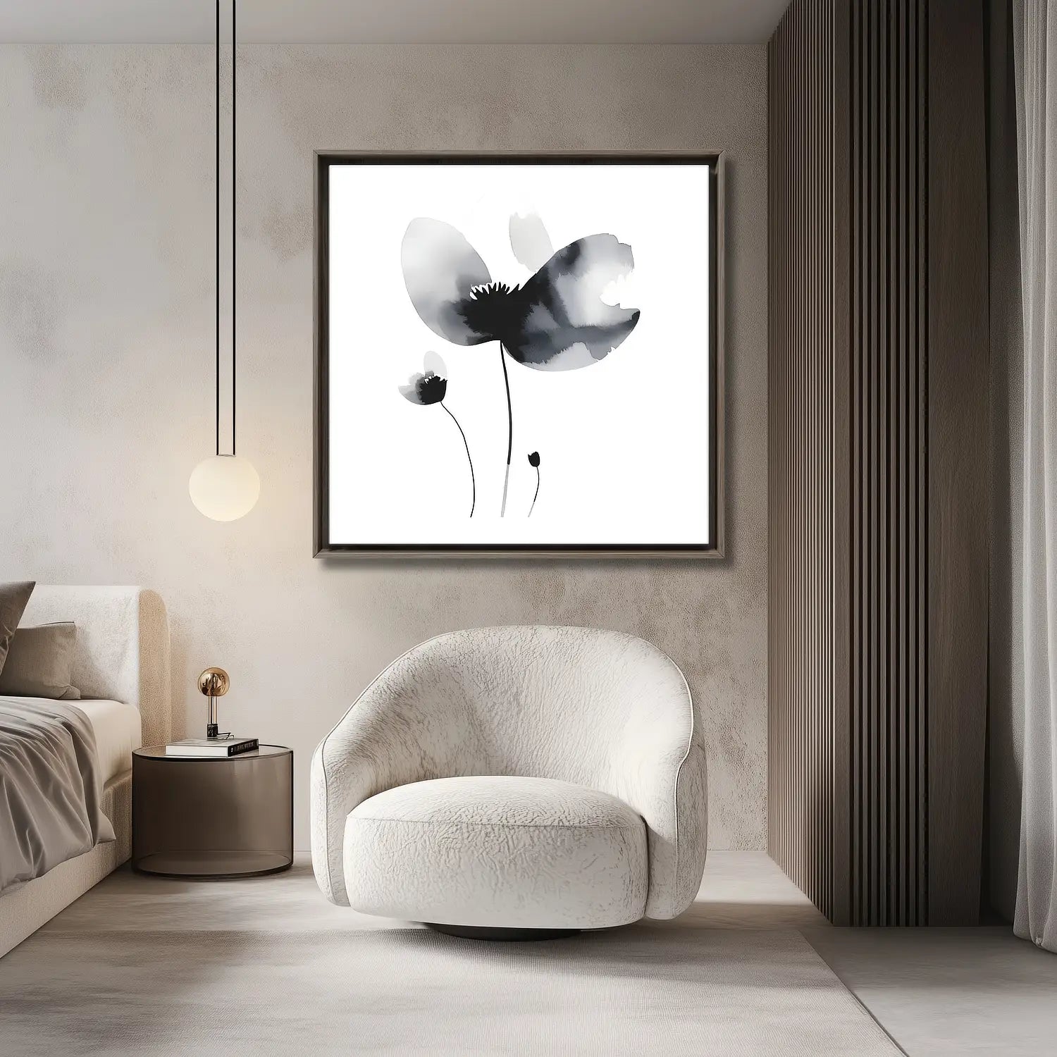 Zen - Black and white framed flower canvas art