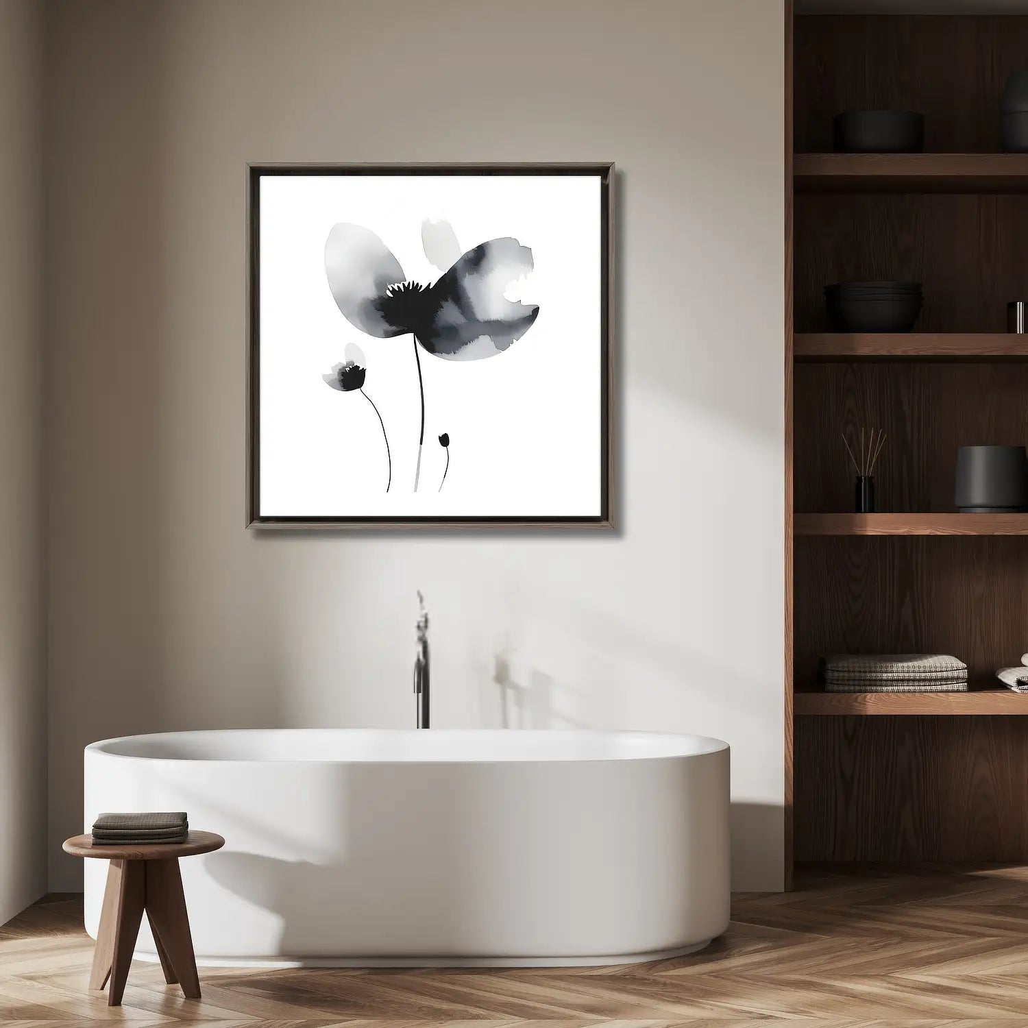 Zen - Black and white framed flower canvas art